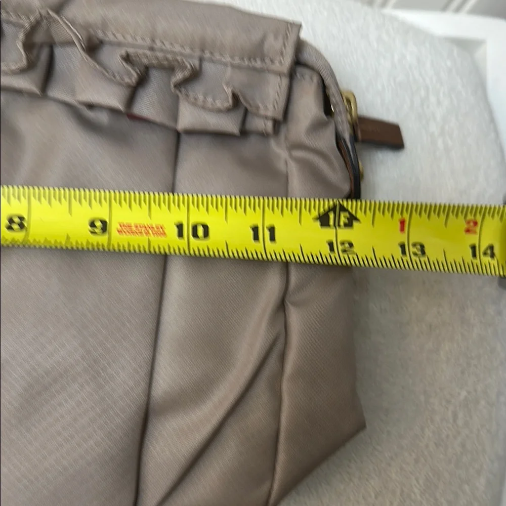 Tumi Enna Large ruffled Travel Pouch Taupe Cosmetics Bag